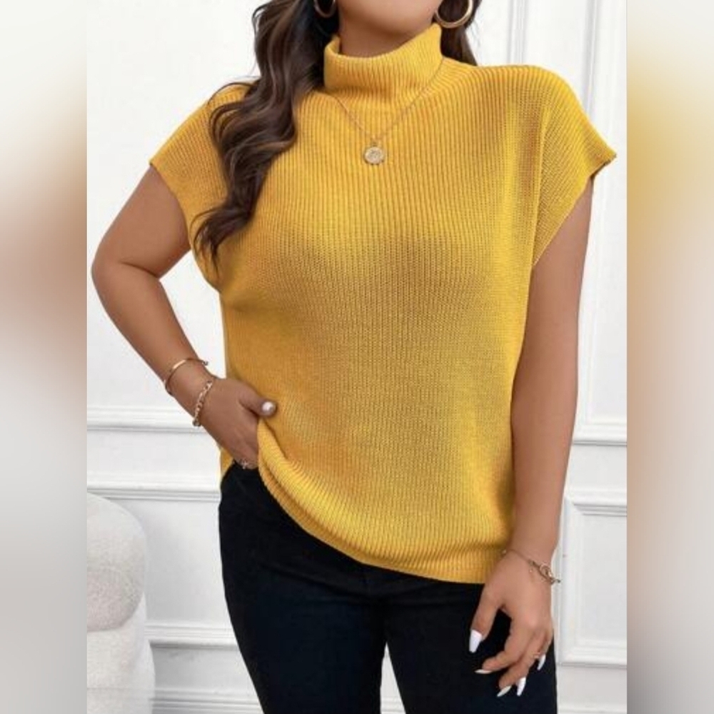 Koan Daily Mustard Mock Neck Sweater Vest Wool Blend Womens Small